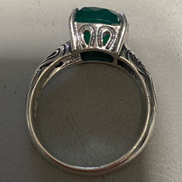 Ring Size 8 Green Onyx Sterling Silver Stamped 925 Vintage Jewelry - Picture 6 of 13